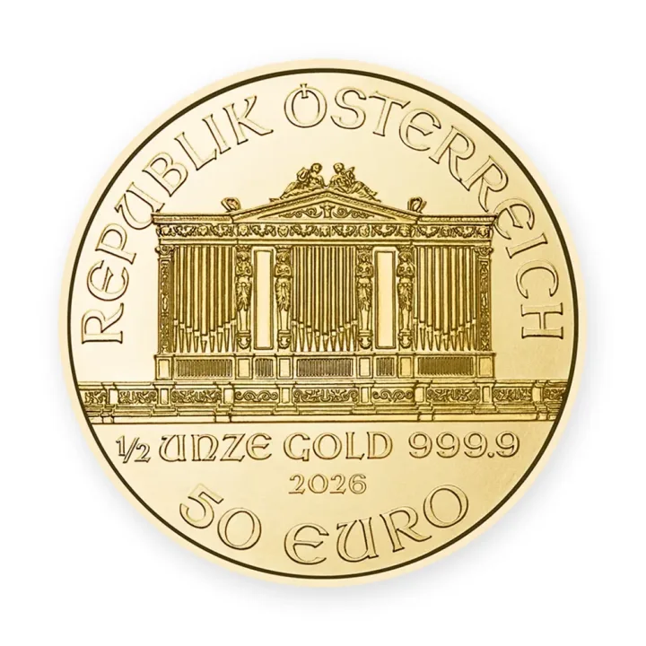 Bečka filharmonija 1/2 oz (15,55 g) 2026 — revers Bečka filharmonija 1/2 oz (15,55 g) 2026 — revers
