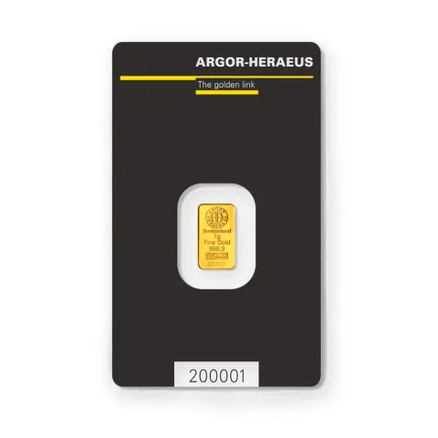 Zlatna poluga 1 g Argor-Heraeus Kinebar — prednja strana
