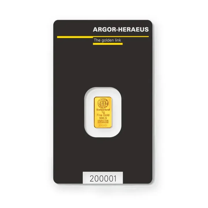 Zlatna poluga 1 g Argor-Heraeus Kinebar Zlatna poluga 1 g Argor-Heraeus Kinebar — prednja strana