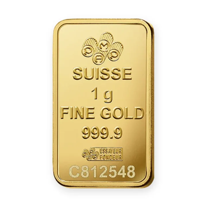 Zlatna poluga 1 g PAMP Suisse Fortuna — zadnja strana Zlatna poluga 1 g PAMP Suisse Fortuna — zadnja strana
