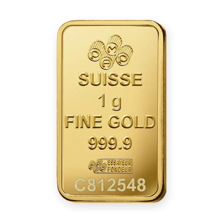 Zlatna poluga 1 g PAMP Suisse Rosa — zadnja strana Zlatna poluga 1 g PAMP Suisse Rosa — zadnja strana
