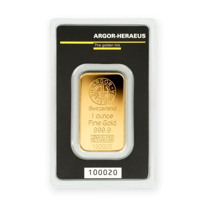 Zlatna poluga 1 oz (31,1 g) Argor-Heraeus — zadnja strana Zlatna poluga 1 oz (31,1 g) Argor-Heraeus — zadnja strana