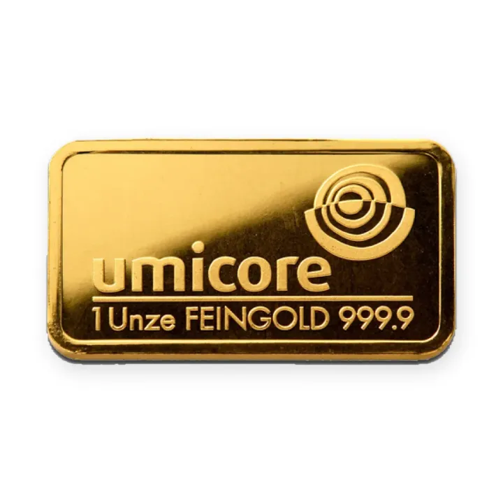 Zlatna poluga 1 oz (31,1 g) Umicore Zlatna poluga 1 oz (31,1 g) Umicore — prednja strana