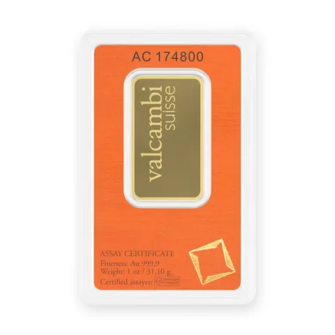 Zlatna poluga 1 oz (31,1 g) Valcambi — prednja strana