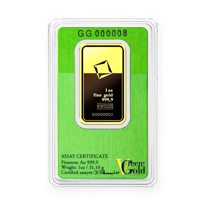 Zlatna poluga 1 oz (31,1 g) Valcambi Green Gold — zadnja strana Zlatna poluga 1 oz (31,1 g) Valcambi Green Gold — zadnja strana