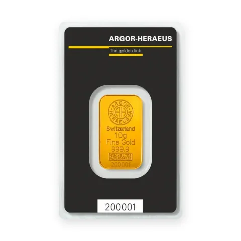 Zlatna poluga 10 g Argor-Heraeus — prednja strana