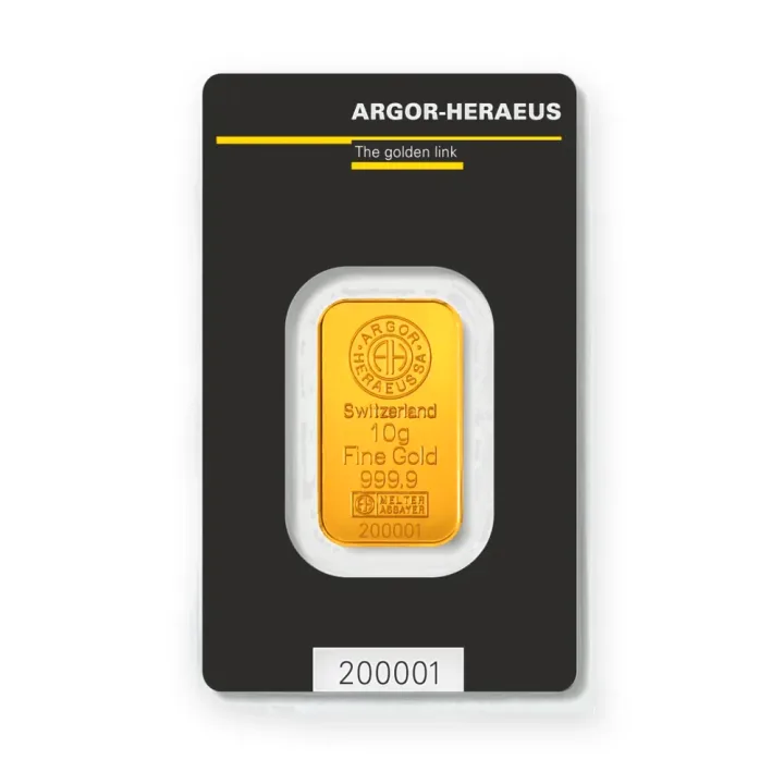 Zlatna poluga 10 g Argor-Heraeus Kinebar Zlatna poluga 10 g Argor-Heraeus Kinebar — prednja strana