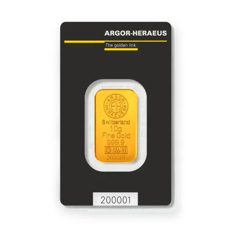 Zlatna poluga 10 g Argor-Heraeus Kinebar — prednja strana
