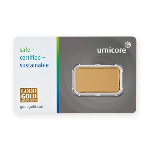 Zlatna poluga 10 g Umicore — prednja strana