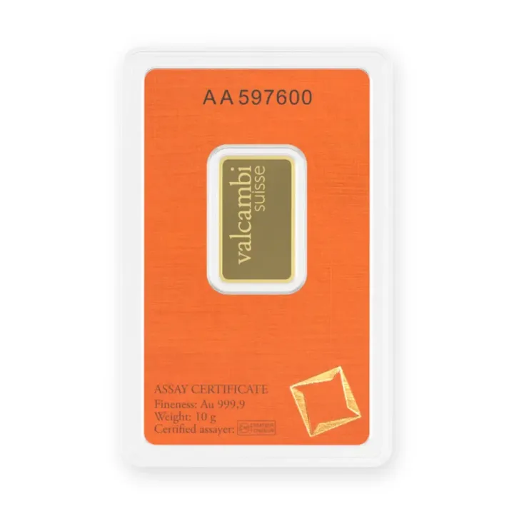 Zlatna poluga 10 g Valcambi Zlatna poluga 10 g Valcambi — prednja strana