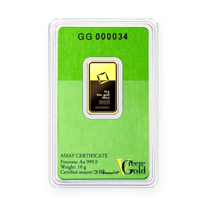 Zlatna poluga 10 g Valcambi Green Gold — zadnja strana Zlatna poluga 10 g Valcambi Green Gold — zadnja strana