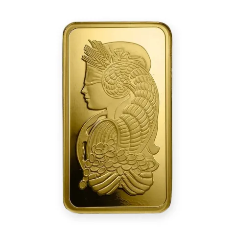 Zlatna poluga 100 g PAMP Suisse Fortuna — prednja strana