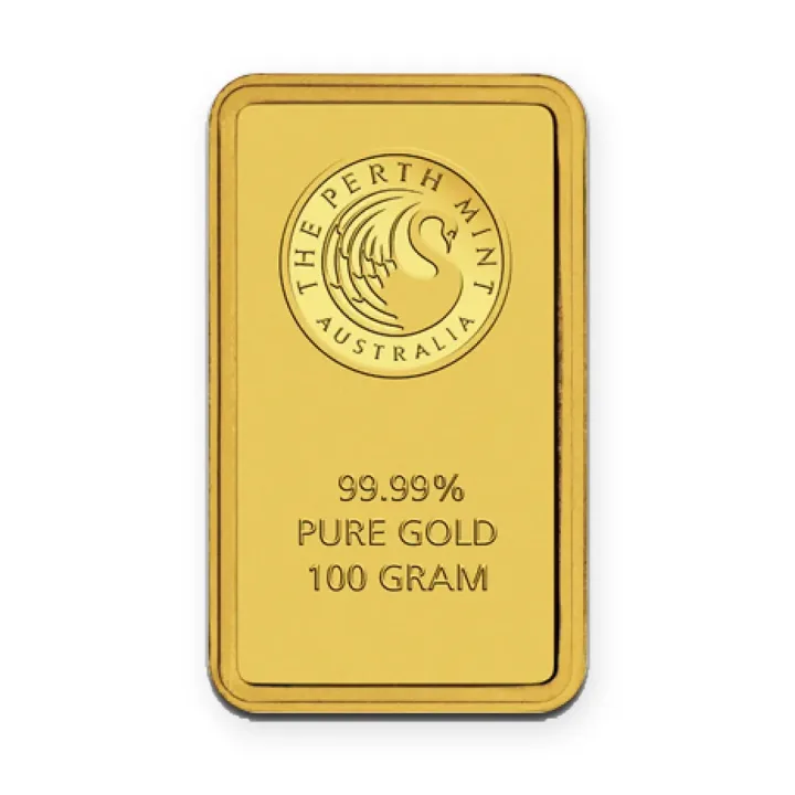 Zlatna poluga 100 g Perth Mint — prednja strana