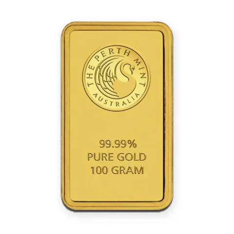 Zlatna poluga 100 g Perth Mint — prednja strana