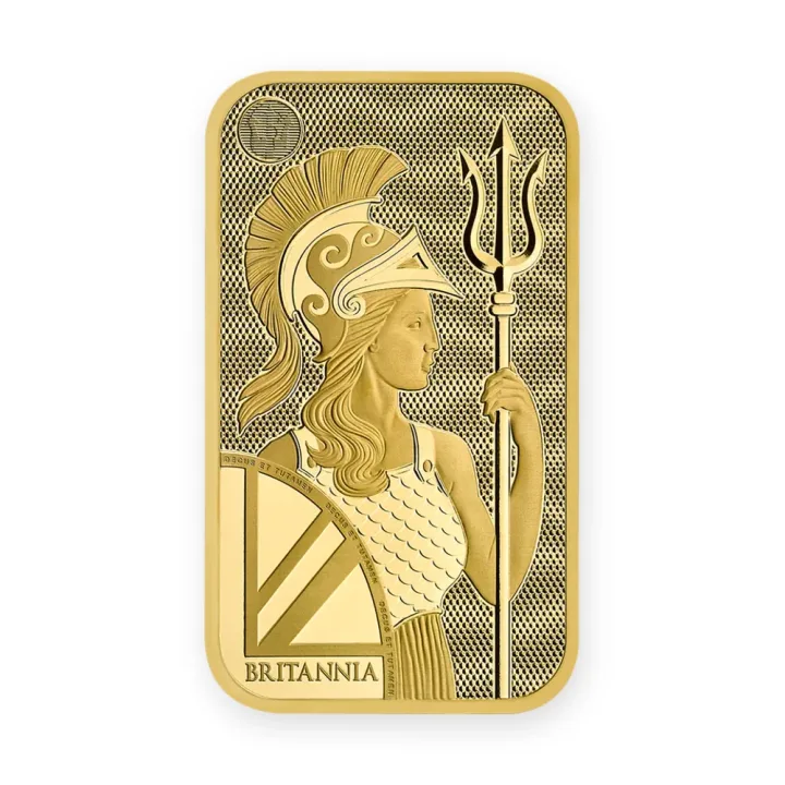 Zlatna poluga 100 g Royal Mint Britannia — zadnja strana Zlatna poluga 100 g Royal Mint Britannia — zadnja strana