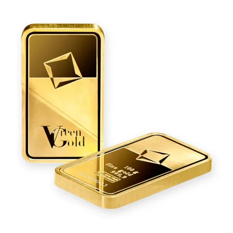 Zlatna poluga 100 g Valcambi Green Gold — prednja strana