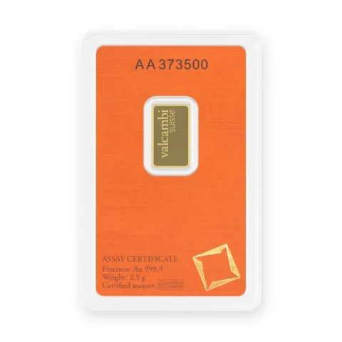 Zlatna poluga 2,5 g Valcambi — prednja strana