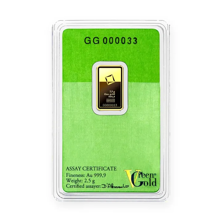 Zlatna poluga 2,5 g Valcambi Green Gold — zadnja strana Zlatna poluga 2,5 g Valcambi Green Gold — zadnja strana