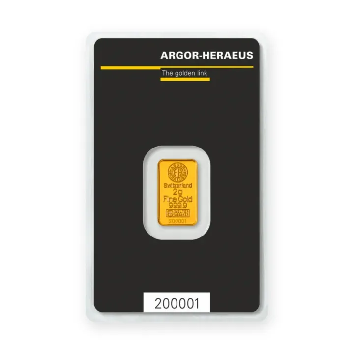 Zlatna poluga 2 g Argor-Heraeus — prednja strana