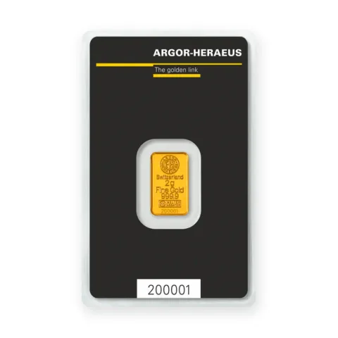 Zlatna poluga 2 g Argor-Heraeus — prednja strana