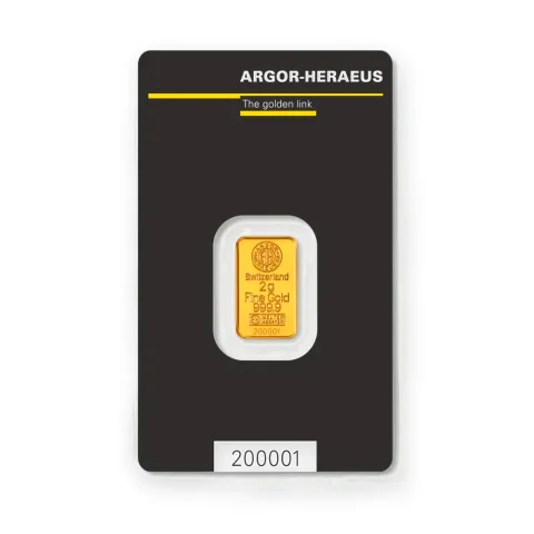 Zlatna poluga 2 g Argor-Heraeus Kinebar — prednja strana