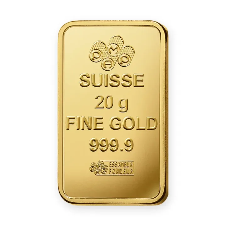 Zlatna poluga 20 g PAMP Suisse Rosa — zadnja strana Zlatna poluga 20 g PAMP Suisse Rosa — zadnja strana