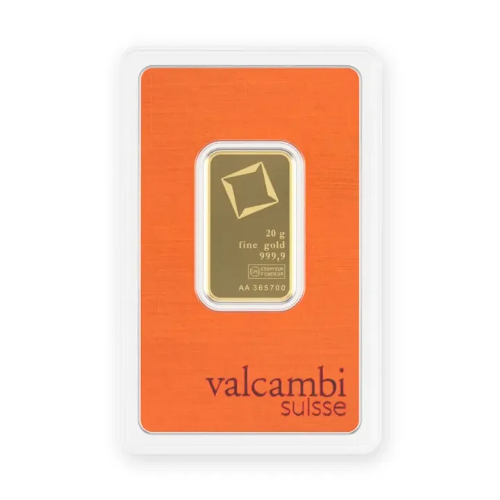 Zlatna poluga 20 g Valcambi — zadnja strana Zlatna poluga 20 g Valcambi — zadnja strana
