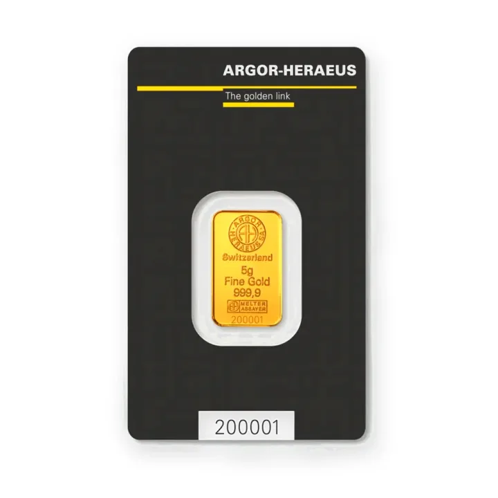 Zlatna poluga 5 g Argor-Heraeus — zadnja strana Zlatna poluga 5 g Argor-Heraeus — zadnja strana