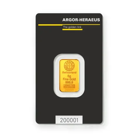 Zlatna poluga 5 g Argor-Heraeus Kinebar — prednja strana