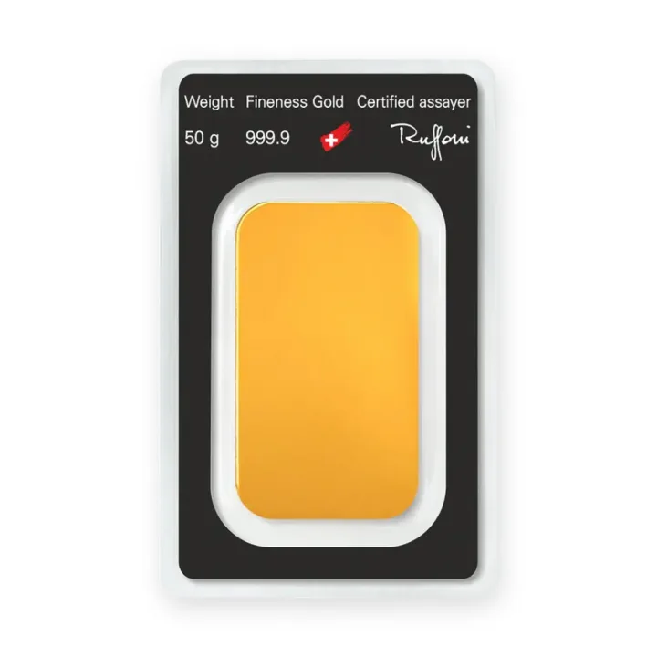 Zlatna poluga 50 g Argor-Heraeus kovana — zadnja strana Zlatna poluga 50 g Argor-Heraeus kovana — zadnja strana