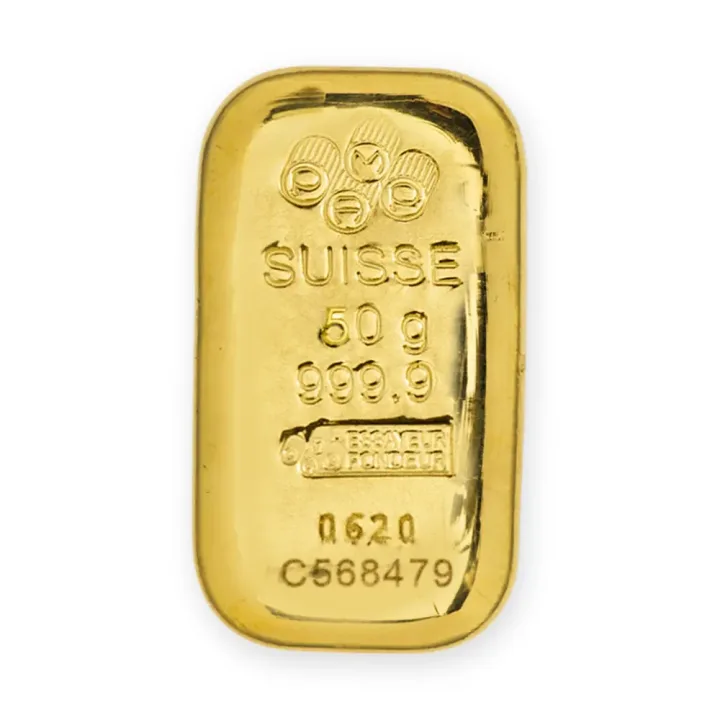 Zlatna poluga 50 g PAMP Suisse Zlatna poluga 50 g PAMP Suisse — prednja strana