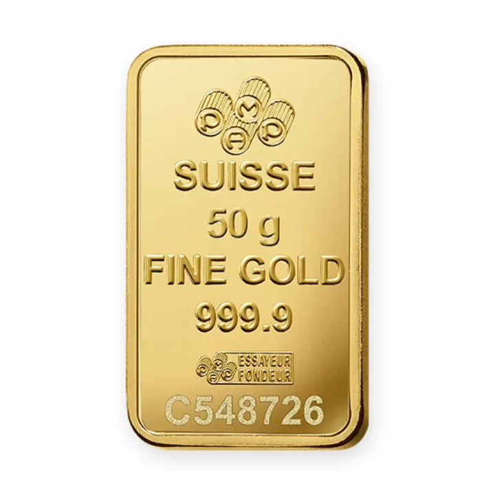 Zlatna poluga 50 g PAMP Suisse Fortuna — zadnja strana Zlatna poluga 50 g PAMP Suisse Fortuna — zadnja strana