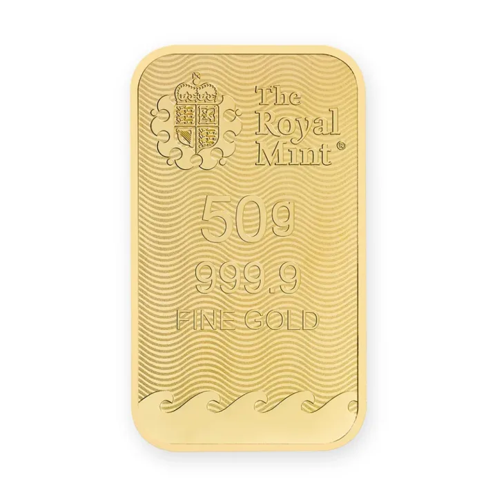 Zlatna poluga 50 g Royal Mint Britannia Zlatna poluga 50 g Royal Mint Britannia — prednja strana