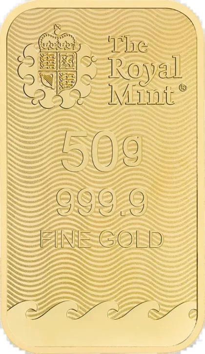 Zlatna poluga 50 g Royal Mint Britannia — prednja strana