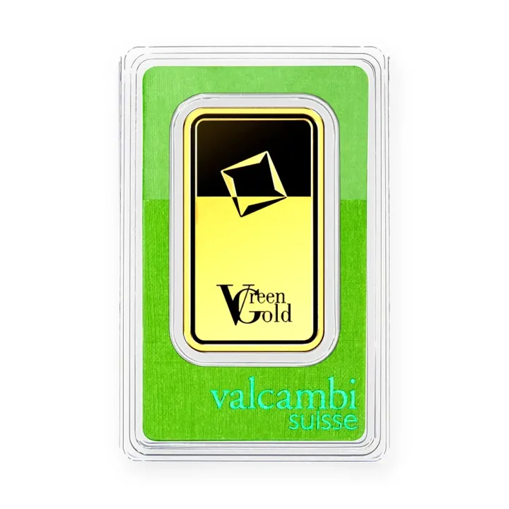 Zlatna poluga 50 g Valcambi Green Gold Zlatna poluga 50 g Valcambi Green Gold — prednja strana