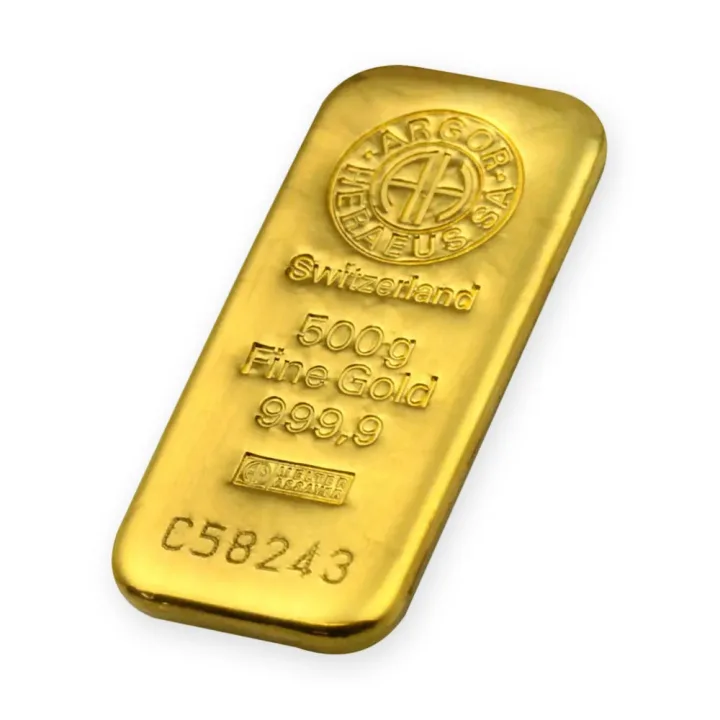 Zlatna poluga 500 g Argor-Heraeus livena Zlatna poluga 500 g Argor-Heraeus livena — prednja strana